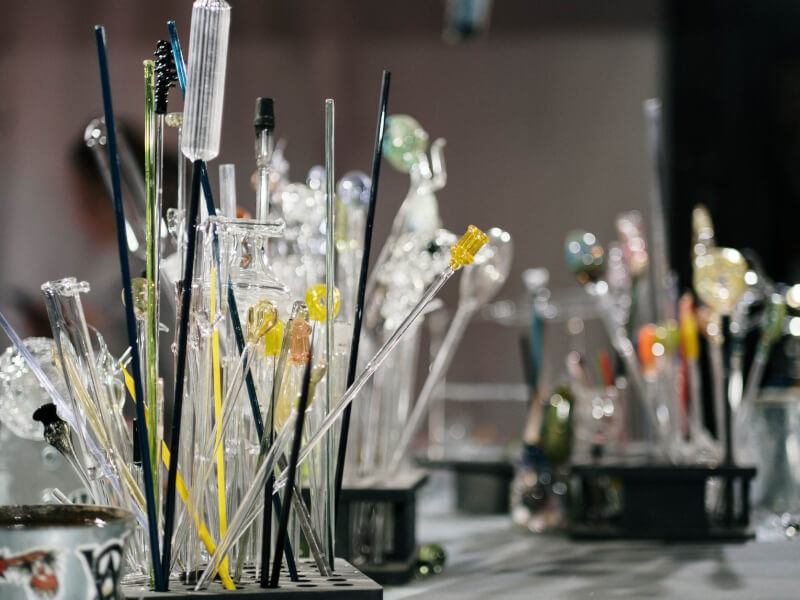 Pieces of glass in a glass studio